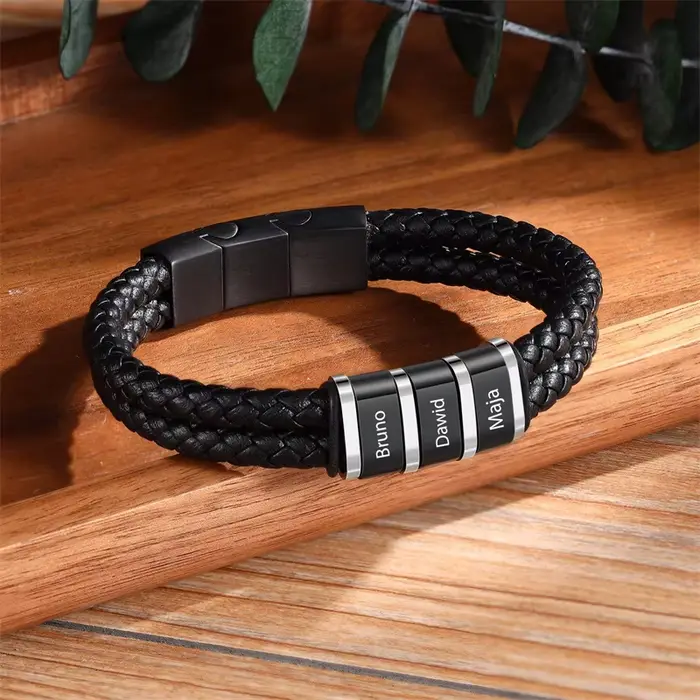 Bracelet personnalisé en acier inoxydable avec gravure de nom pour homme occassions spéciales tracker d'humeur vendange