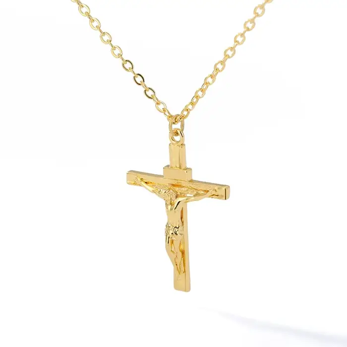 Collier croix de Jésus modern style or jaune clair pour femmes et hommes bijou de foi spiritualité occasions religieuses
