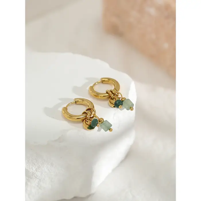 Boucles d'oreilles créoles JA-CHAN en acier inoxydable plaqué or et pierre naturelle pour femmes style rétro et occasions spéciales