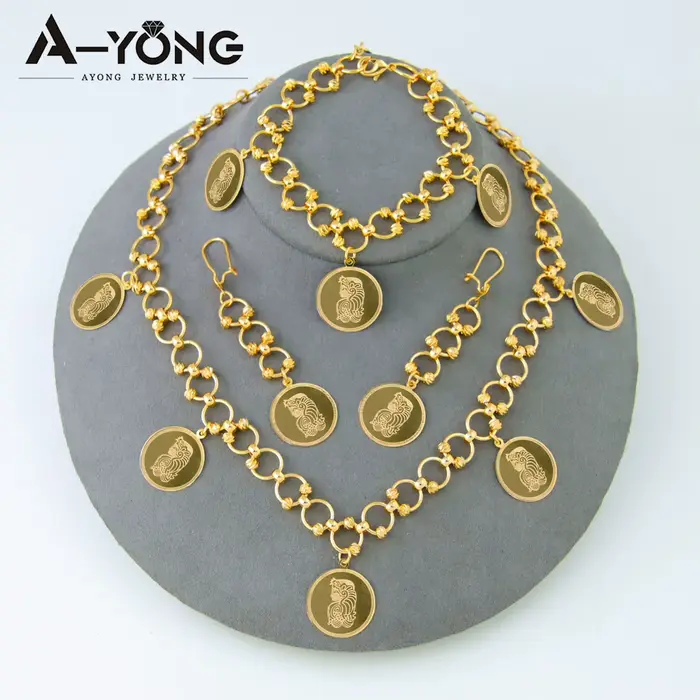Ensemble de bijoux en pièces de monnaie turques plaqué or 24 carats