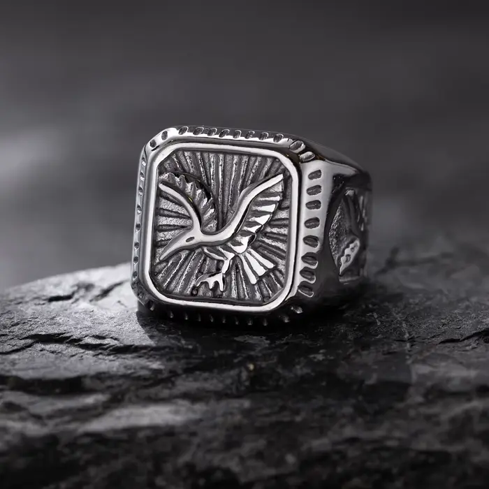 Bague chevalière aigle à tête blanche plaquée or pour homme, acier inoxydable, bijoux de bande