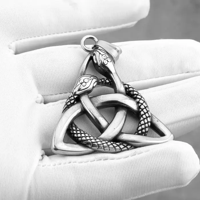 Viking Ouroboros Trinity collier hommes en acier inoxydable nordique noeud celtique amulette pendent