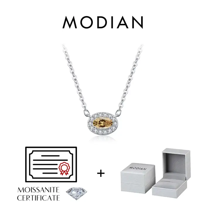MODIAN – collier en Moissanite jaune, coupe ovale, en argent Sterling 925, chaîne à maillons empilab