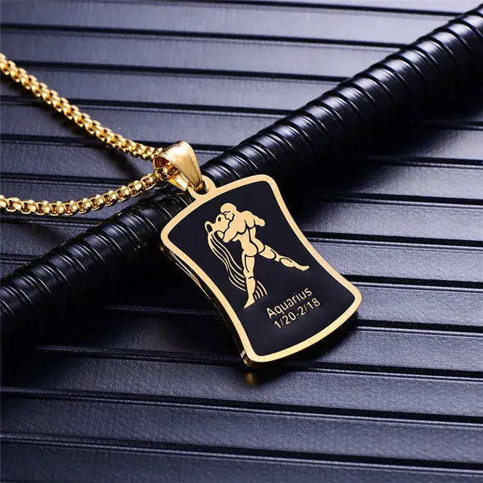Signe du zodiaque bélier lion pendentif collier pour femmes hommes en gros couleur or acier inoxydab