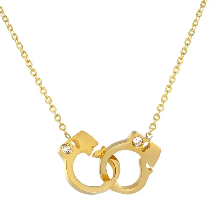 Collier en acier inoxydable avec motifs de menottes et zirconium pour femme, tracker d'humeur, cadeau bijoux occasions spéciales