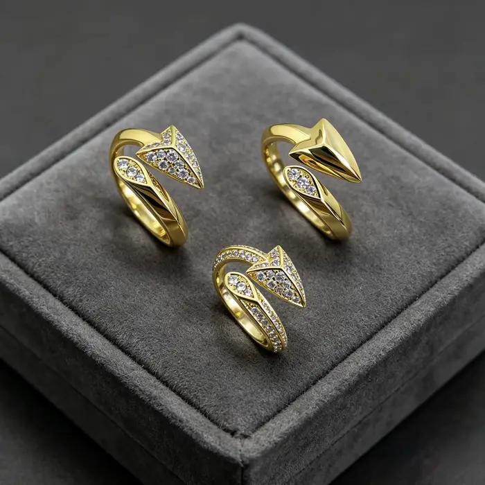 Bague ouverte de luxe en forme de flèche entièrement sertie de diamants pour femme, plaqué argent 925 or/rose, zircon 5A, bijoux de haute qualité, cadeau pour tous les jours et les fêtes