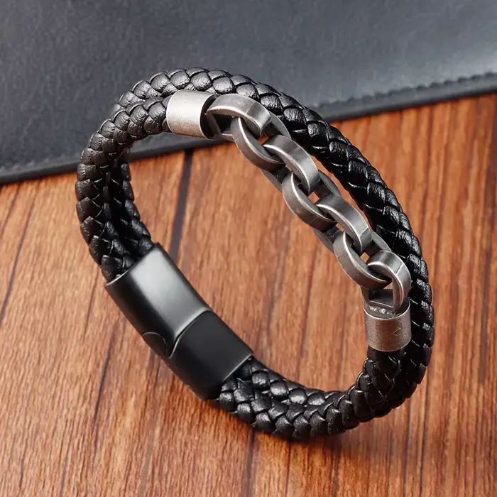 Bracelet en cuir en forme d'infini pour hommes