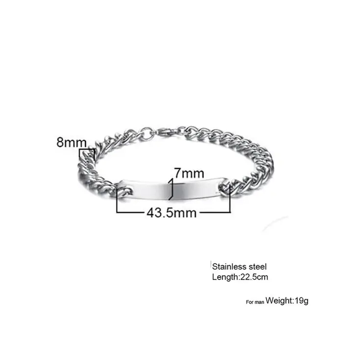 Bracelet en acier inoxydable avec plaque d'identification pour homme et femme