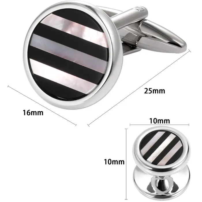 Ensemble de boutons de manchette et clous de smoking en nacre noire et blanche pour hommes, accessoire élégant pour mariages et cérémonies officielles