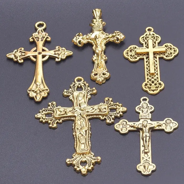 5 pièces/lot Religion croix alliage breloque mélange couleur or Crucifix pendentif accessoires bijoux à bricoler soi-même faisant amulette collier artisanat cruz