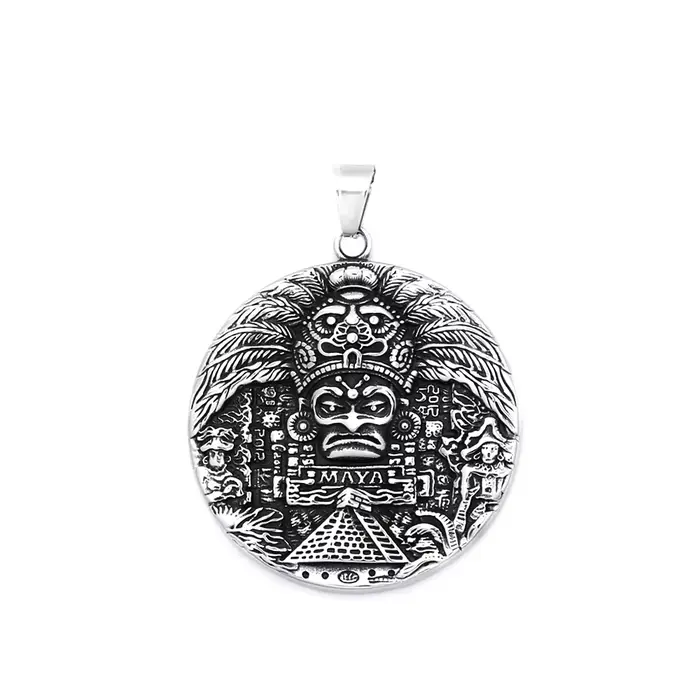 Collier rétro en acier inoxydable avec motif tribal maya et calendrier aztèque pour homme et femme occasions spéciales anniversaire mariage et fêtes