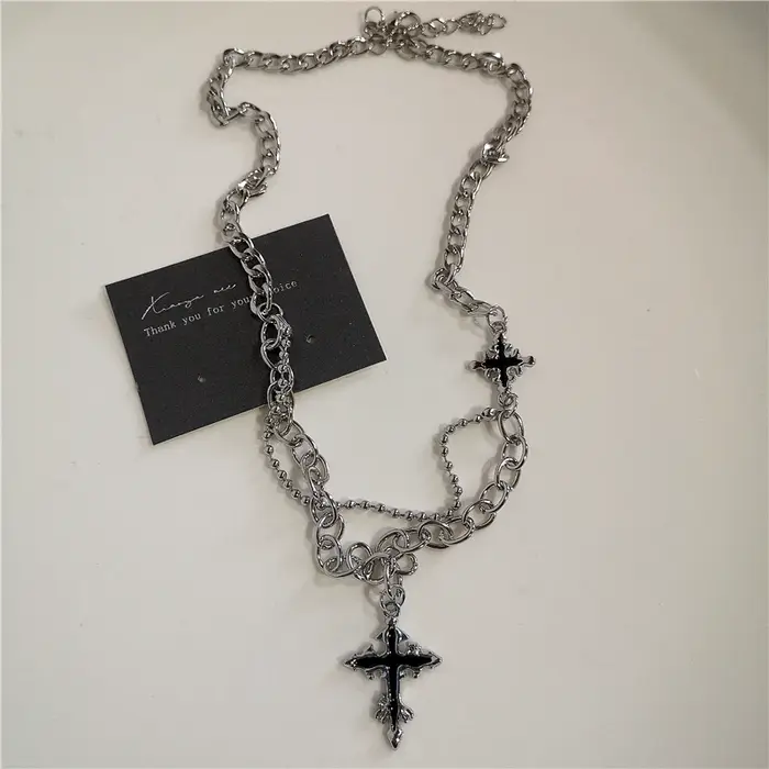 Punk Rock noir coeur croix pendentif chaîne collier pour hommes femmes Cool Hip Hop rue Vintage années 90 Y2K Grunge Goth accessoires
