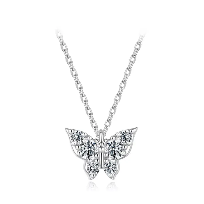 BAMOER Moissanite papillon collier 925 en argent Sterling insecte pendentif collier réglable lien ch