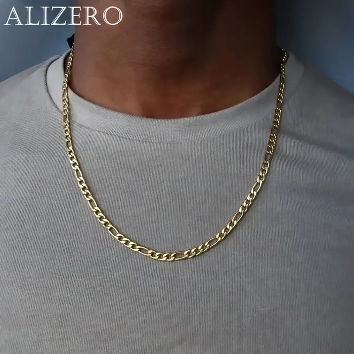 ALIZERO 18K or 4MM Figaro chaîne collier pour femmes hommes mode Hip Hop Punk colliers bijoux en gros 40-75 cm