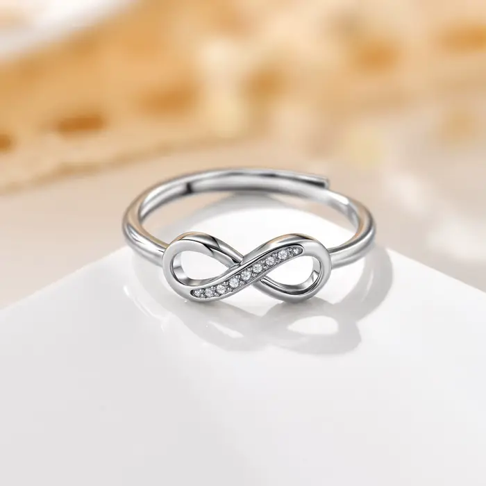 Bague classique en Zircon cubique fin, amour infini, réglable, couleur argent, géométrique, en métal, pour femmes, bijoux de fiançailles et de mariage