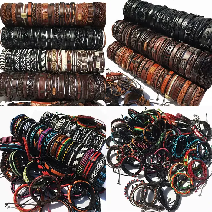 100 pcs/lot mode gros Bracelets en cuir hommes femmes mélange Styles aléatoire en vrac tressé Couple