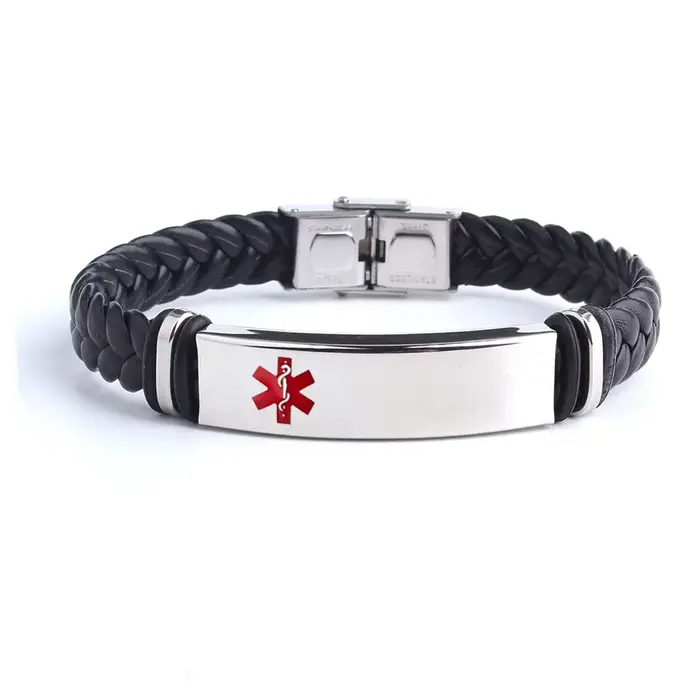 Bracelets en cuir tissé avec texte personnalisé SOS