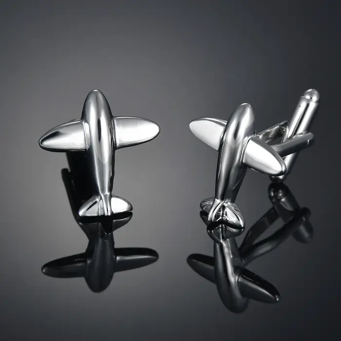 Boutons de manchette de pilote couleur argent, avion en forme d'avion, manchettes de chemise de capi