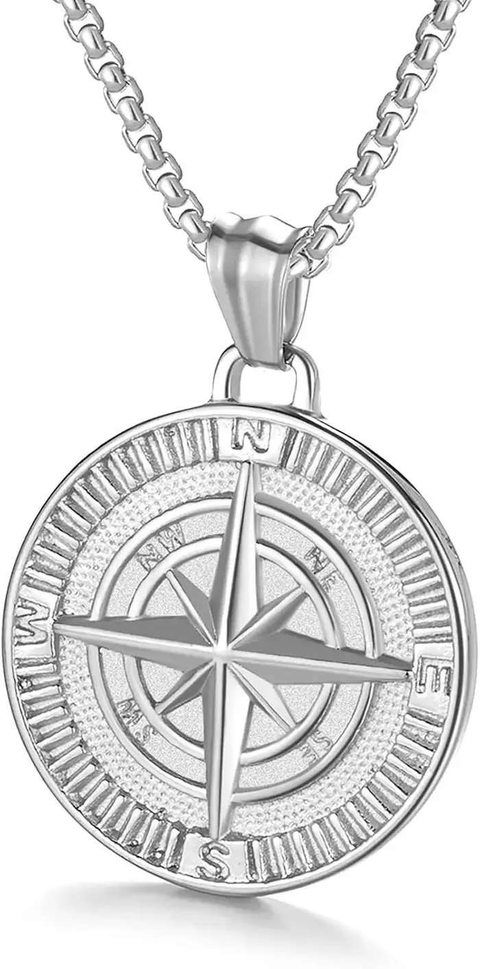 Collier pendentif boussole pour hommes, navigateur en acier inoxydable forgé pour hommes, bijoux cad