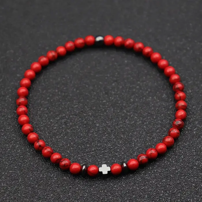 Bracelet en pierre naturelle homme avec croix et perles de rocaille pour anniversaire fête cadeau occassions spéciales