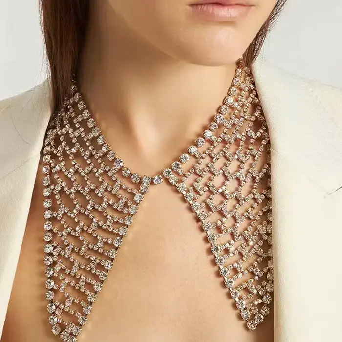 Collier en maille à la mode avec diamant d'eau, nouveau Style, chaîne de cou, forme géométrique, monocouche, bijoux pour femmes