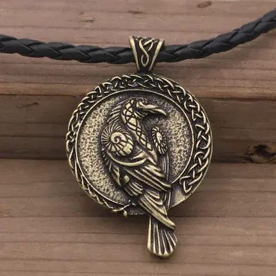 Hommes talisman viking Odin corbeau pendentif Wicca oiseau noir
