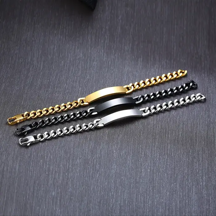 Bracelet d'identification de chaîne de bordure en acier inoxydable pour hommes