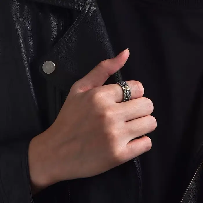 Bague de soleil dorée rétro pour hommes, couleur argent, Punk gothique, tendance, ouverte, bijoux de styliste faits à la main, accessoires unisexes, cadeau pour amoureux