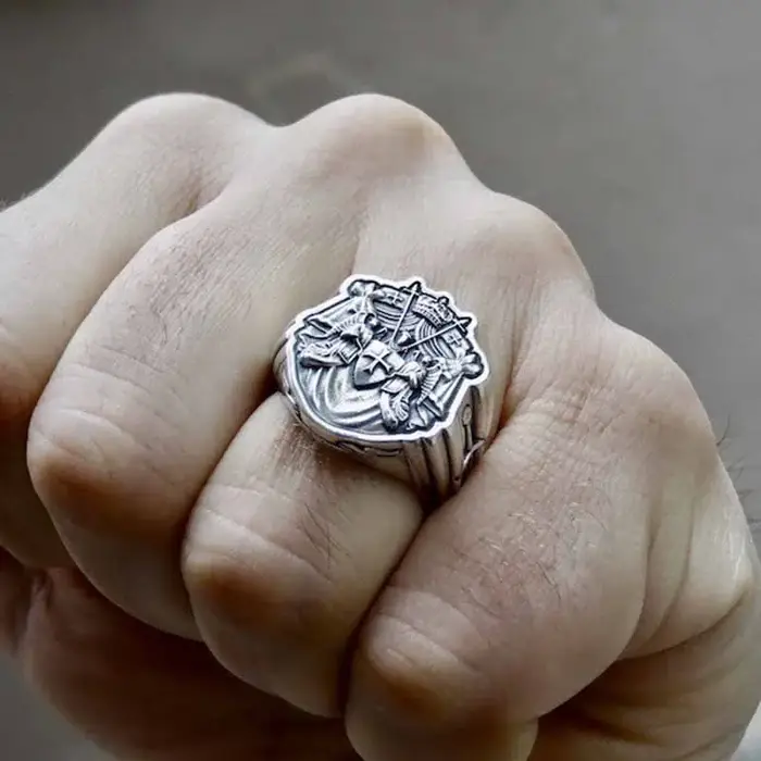 Bague Chevaliers Templiers en acier inoxydable 316LS avec croix rouge pour hommes style punk rock occasions spéciales