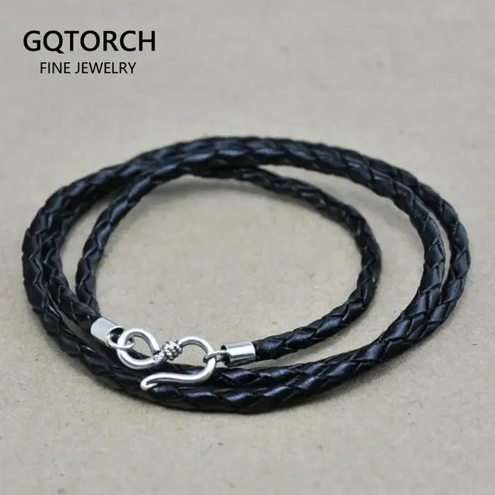 Collier tressé fait main en cuir véritable