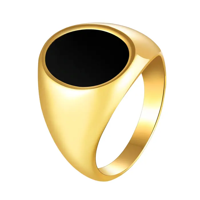Bague chevalière en acier inoxydable avec plaqué or pour hommes