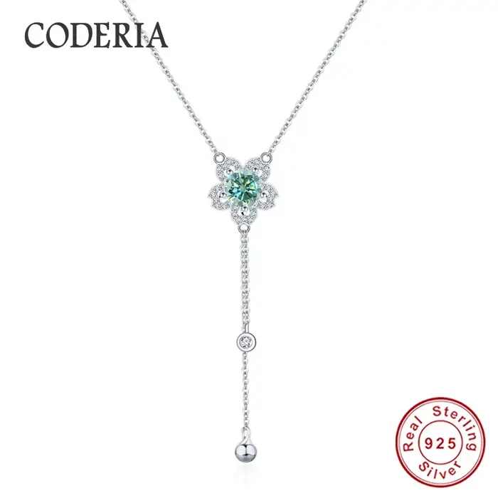 Collier à pampilles en forme de fleur de prunier, 1CT Moissanite, pendentif en argent Sterling 925, chaîne de clavicule plaquée or blanc 18 carats, bijoux GRA, nouvelle collection