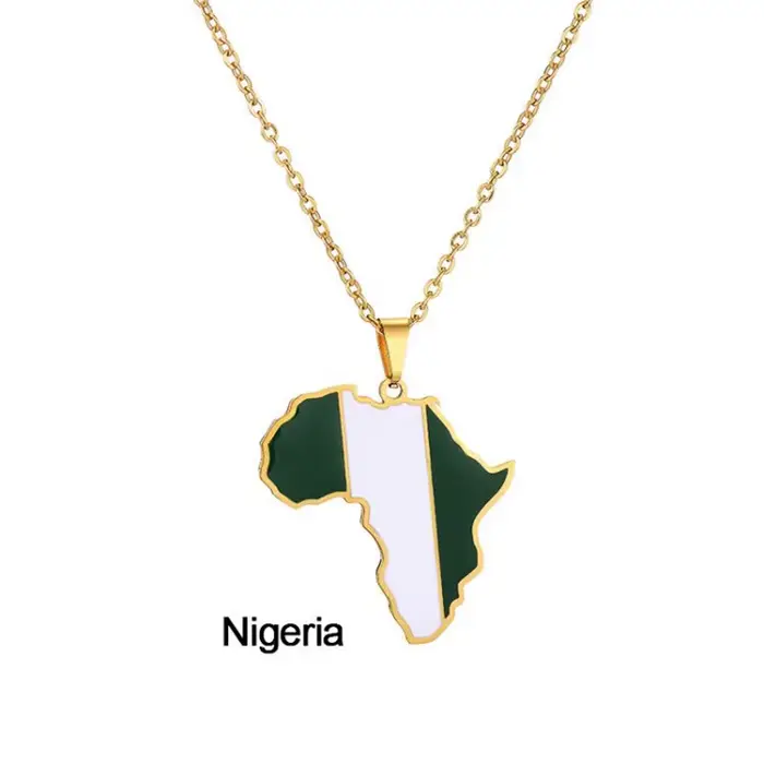 Collier pendentif drapeau carte de l'afrique, couleur or, acier inoxydable, Ghana, Nigeria, Congo, somalie, Angola, Liberia, bijoux africains, cadeau