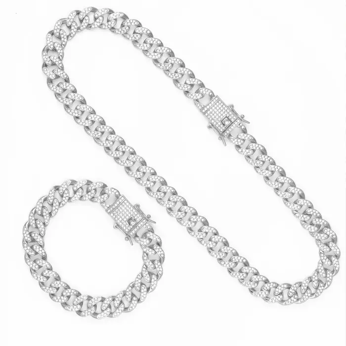 Collier + montre + Bracelet Hip Hop Miami gourmette chaîne cubaine or glacé pavé strass CZ Bling rappeur pour hommes bijoux 20 pouces
