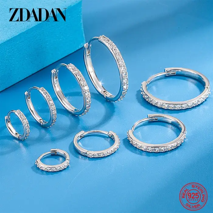 ZDADAN 925 boucles d'oreilles en argent Sterling 8/12/16/20mm Zircon pour femmes bijoux de mode