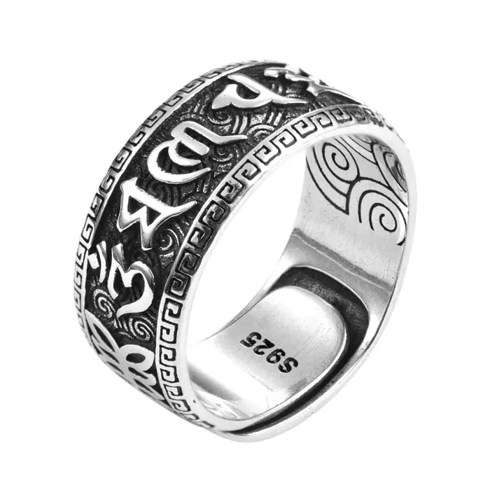 Bague en argent 925 pour hommes, accessoires de doigt, personnalité rétro, écriture bouddhiste, Mant