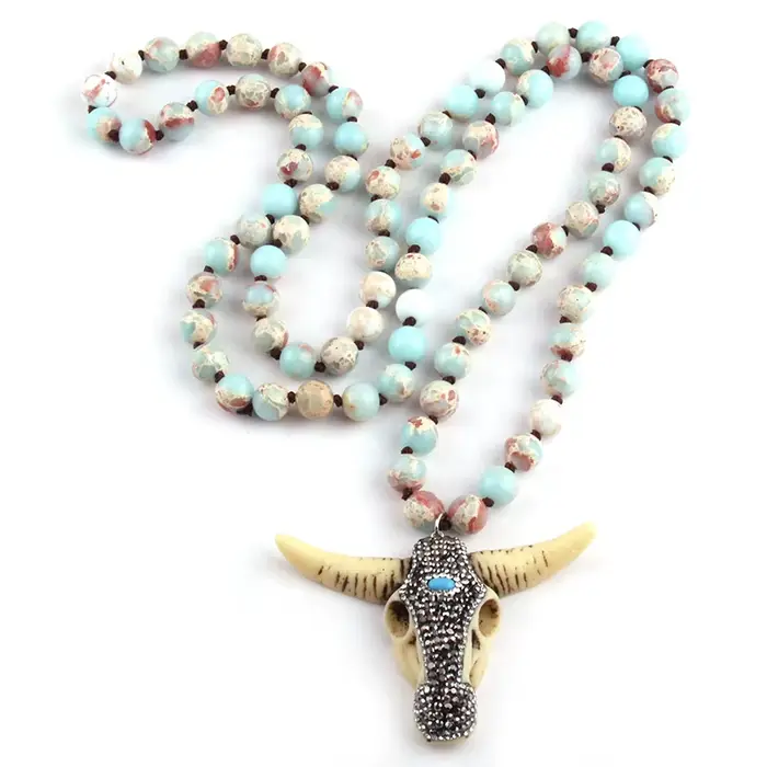 RH Fashion – collier avec pendentif en forme de tête de taureau, bijoux style Boho, Long et noué en pierres, livraison directe