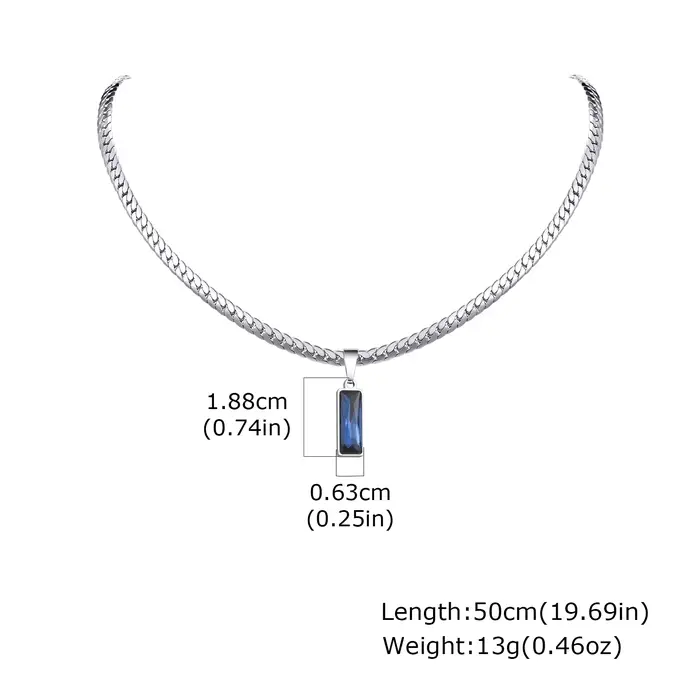 Collier pendentif géométrique bleu mer pour hommes et garçons, colliers plats en chaîne cubaine avec