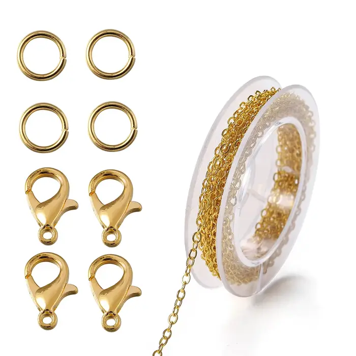 Chaîne à maillons en alliage de 3 mètres pour la fabrication de bijoux DIY avec anneaux de saut et fermoirs à homard pour colliers et bracelets à offrir pour occasions spéciales
