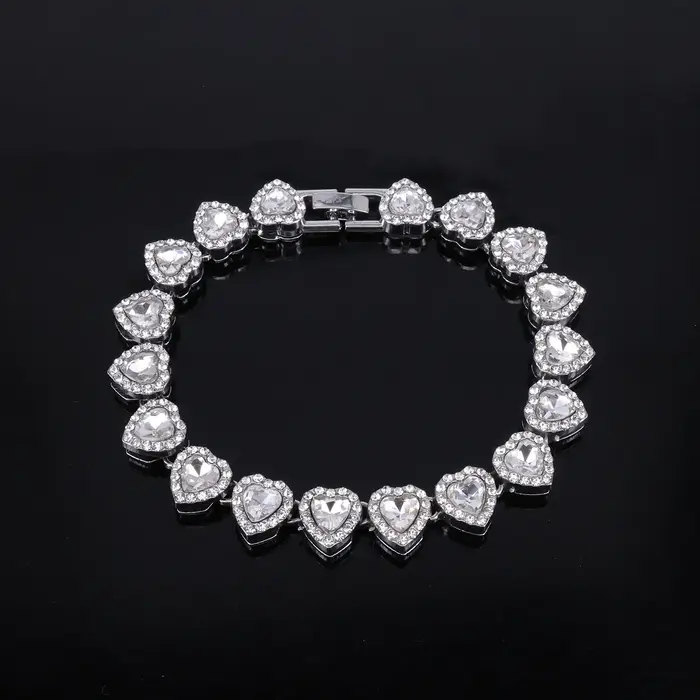 ZAKOL 45CM nouveau Hip Hop Tennis chaîne Bracelet collier brillant coeur strass CZ mode Rock fête ensemble de bijoux