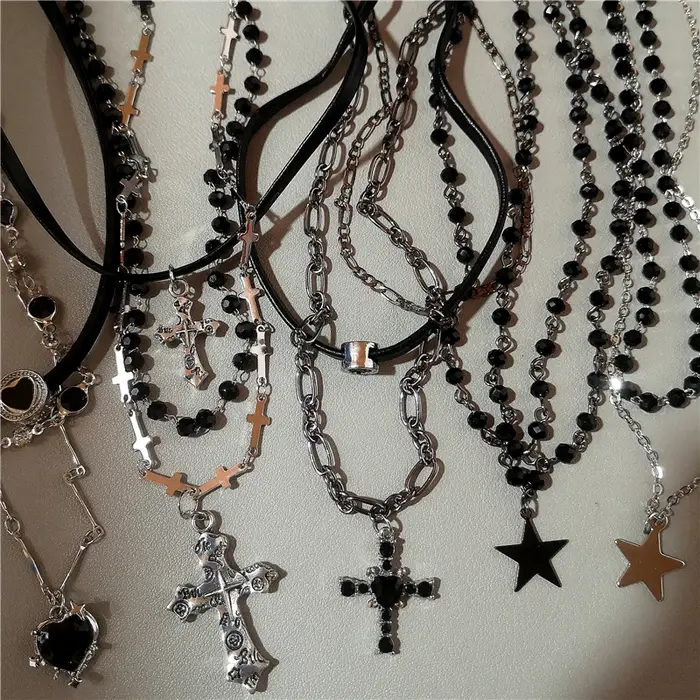 Collier à double couche en acier inoxydable avec chaîne croix-cœur, style Y2K, accessoire rock pour homme et femme, occasion spéciale
