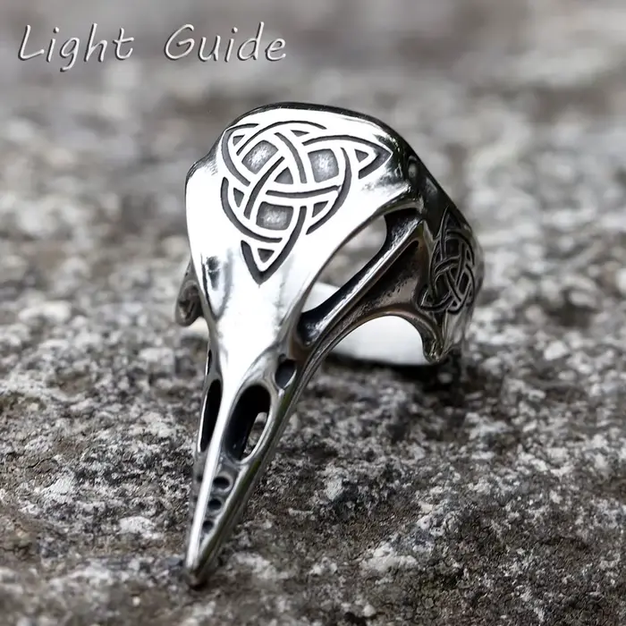 Bague Homme Tête de Corbeau Guerrier Viking, Motif Nœud Celtique Vintage 2025, Mythologie Nordique, Bijou de Mode Imposant, Idéal pour Cadeau