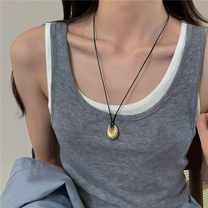 Collier ajustable en cuir PU avec pendentif métallique géométrique tracker d'humeur pour homme et femme pour soirées et événements formels