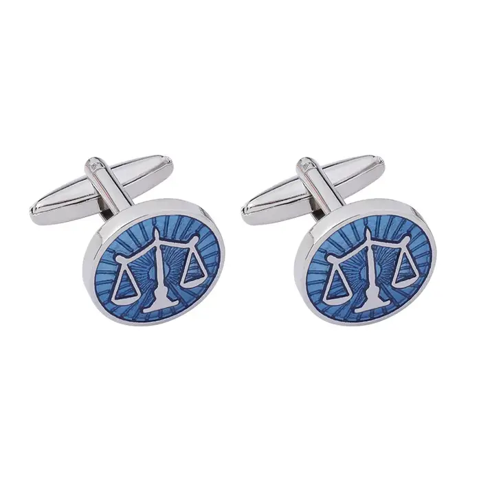 Boutons de manchette pour hommes, échelles de Justice, émail bleu, Logo de cour d'équilibre, boutons
