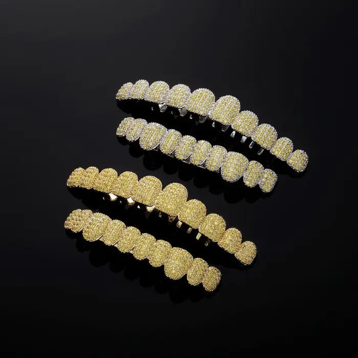 Bagues en cuivre serties de zircon cubique pour hommes et femmes, bijoux buccaux punk hip-hop, grilles dentaires unisexes à motifs géométriques pour occasions spéciales
