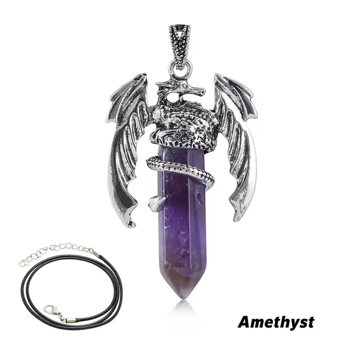 Collier Dragon Animal pour Homme et Femme, Pierre Précieuse Naturelle, Quartz Rose, Pendentif Hexagonal en Clip, Bijoux Vintage