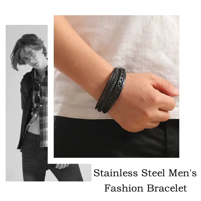 Bracelet tressé en corde de cuir Vintage multicouche pour hommes