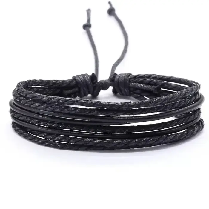 Bracelet en cuir multicouche tissé à la main pour hommes