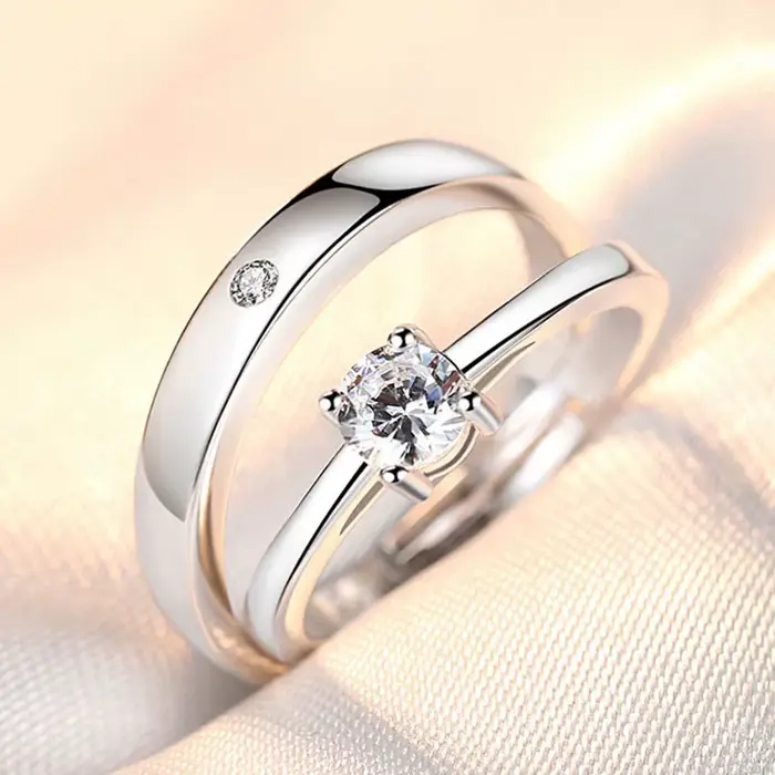 Bagues de Couple en Argent Sterling 925 Serties de Zircone Blanche Pour Femme Occasions Spéciales Engagement Mariage