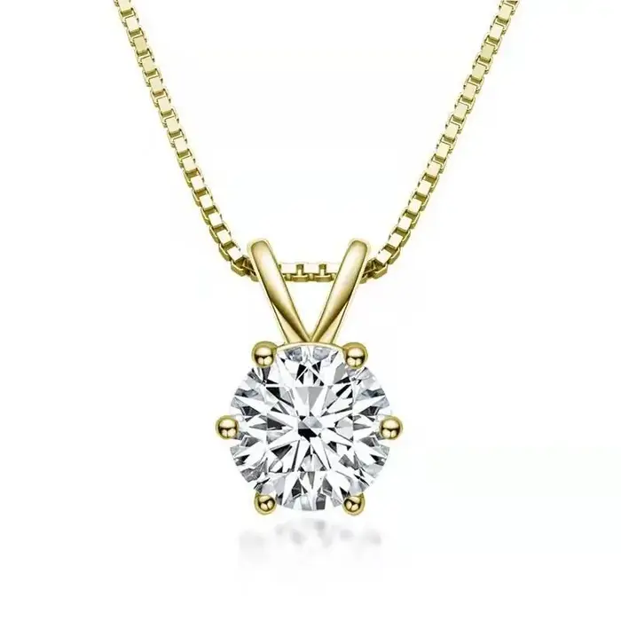 Collier pendentif solitaire rond en argent 925 à six griffes